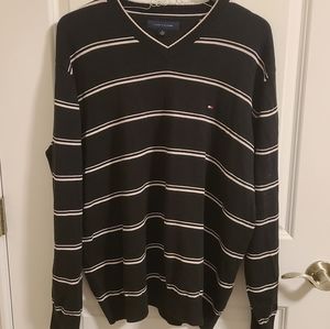 Black and white striped V-Neck knit sweater